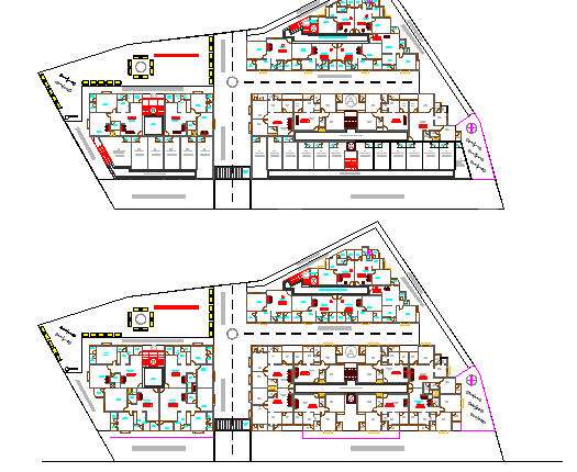 Floor plan details of residential apartment building design dwg file