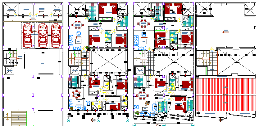 Floor plan details of residential housing apartment building dwg file