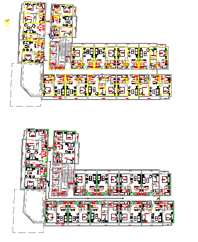 Floor plan details of residential housing apartment flats dwg file