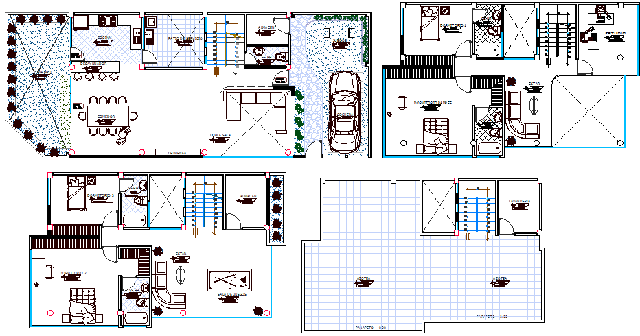 Floor plan details of single family house dwg file