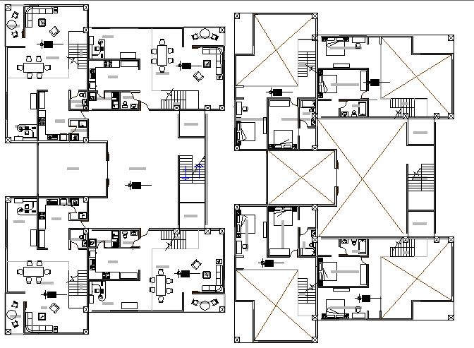 Floor plan details of two flooring house dwg file