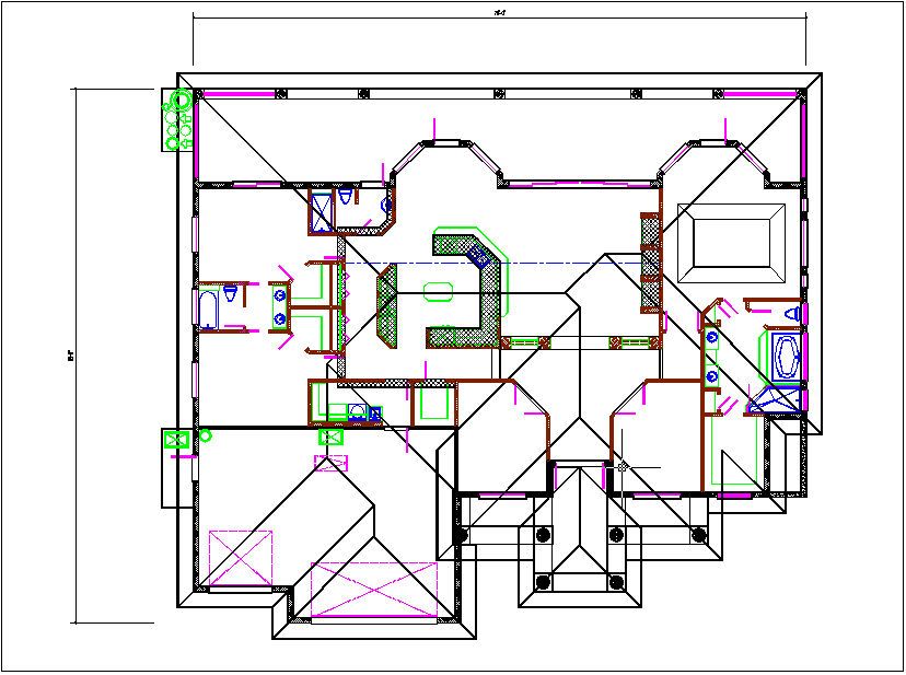 Floor plan layout and roof plan projection layout view detail dwg file