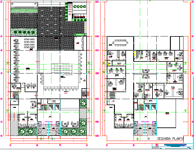 Floor plan layout details of bank and office building dwg file