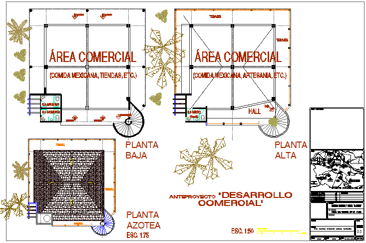 Floor plan layout details of commercial type bungalow dwg file