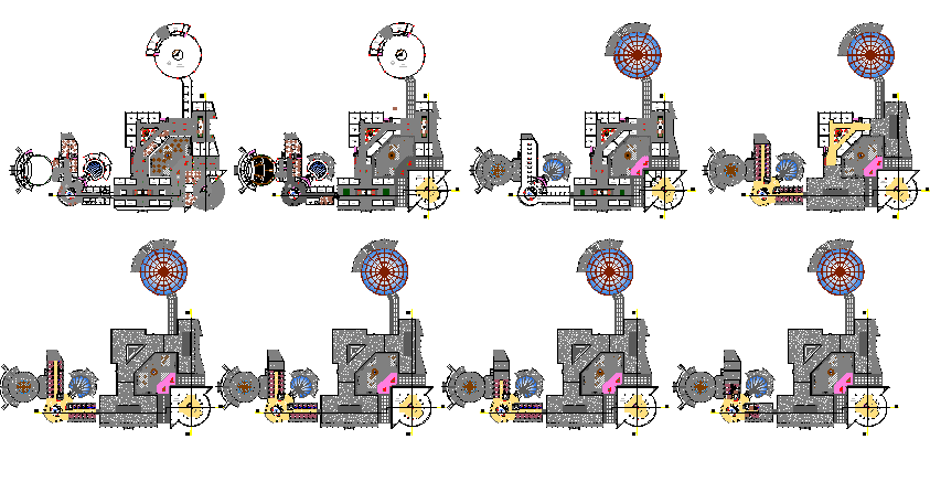 Floor plan layout details of eight flooring shopping mall dwg file