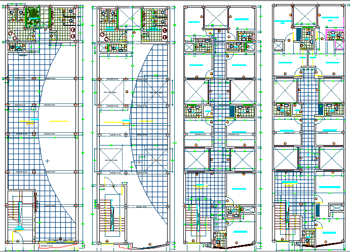 Floor plan layout details of four flooring office building dwg file