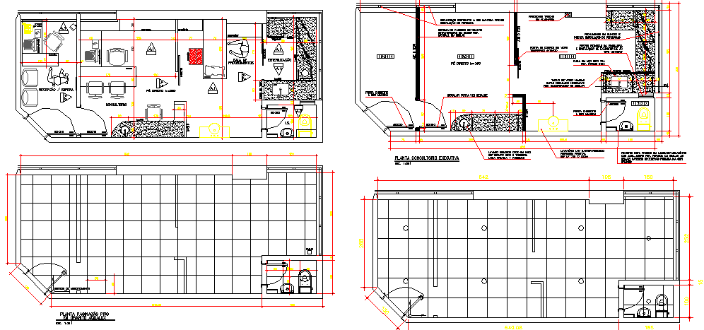 Floor plan layout details of media office building dwg file