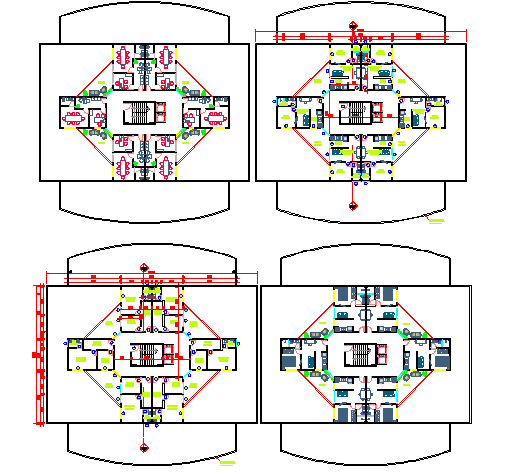 Floor plan layout details of multi-functional building dwg file