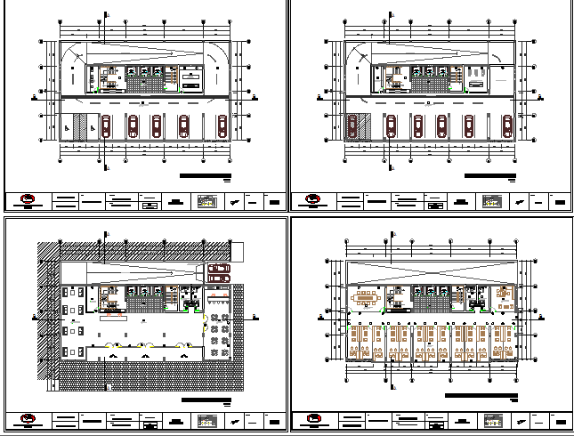 Floor plan layout details of multi-level administrative building dwg file