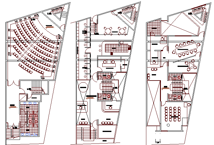 Floor plan layout details of professional union building dwg file