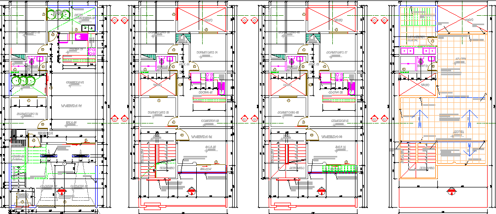 Floor plan layout of multi-family housing building dwg file