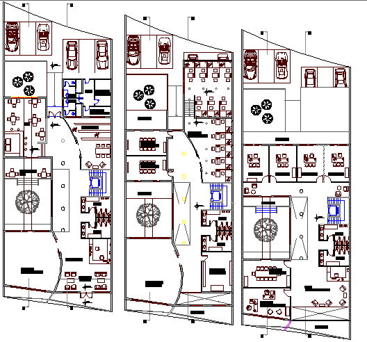 Floor plan layout of multi-flooring office building dwg file