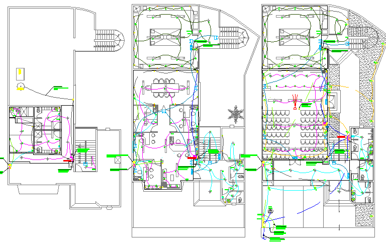 Floor plan layout with electric installation of office building dwg file