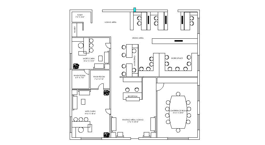 Floor plan of Admin office with furniture details in AutoCAD