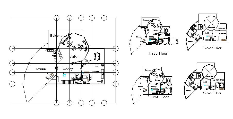 Floor plan of Villa 18mtr x 15mtr with detail dimension in dwg file