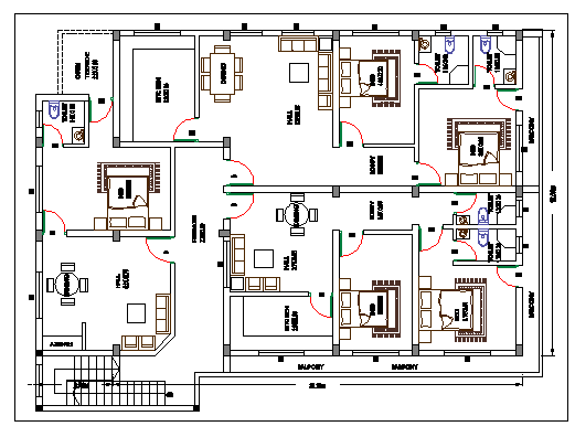 Floor plan of a house for residential flats dwg flle