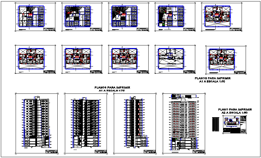 Floor plan of apartment with elevation & color scheme schedule dwg file
