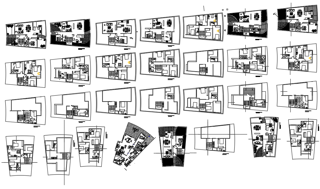 Floor plan of architectural view of Single Family Residence Project dwg file