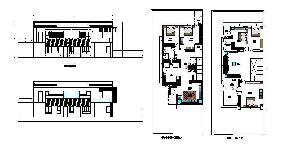 Floor plan of bungalow 28'3'' x 27'6'' with elevation in AutoCAD