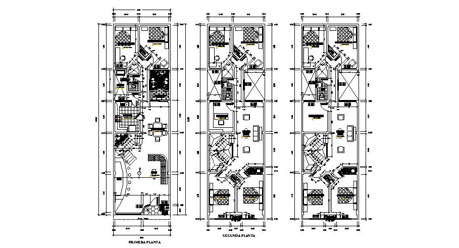 Floor plan of bungalow 6.00mtr x 20.00mtr with detail dimension in dwg file