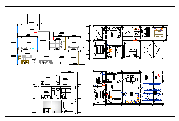 Floor plan of bungalow with ground plus one floor dwg file