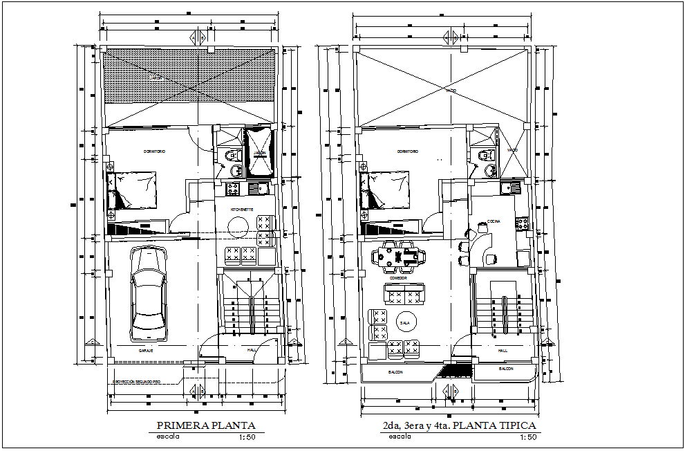 Floor plan of family house with architecture view dwg file