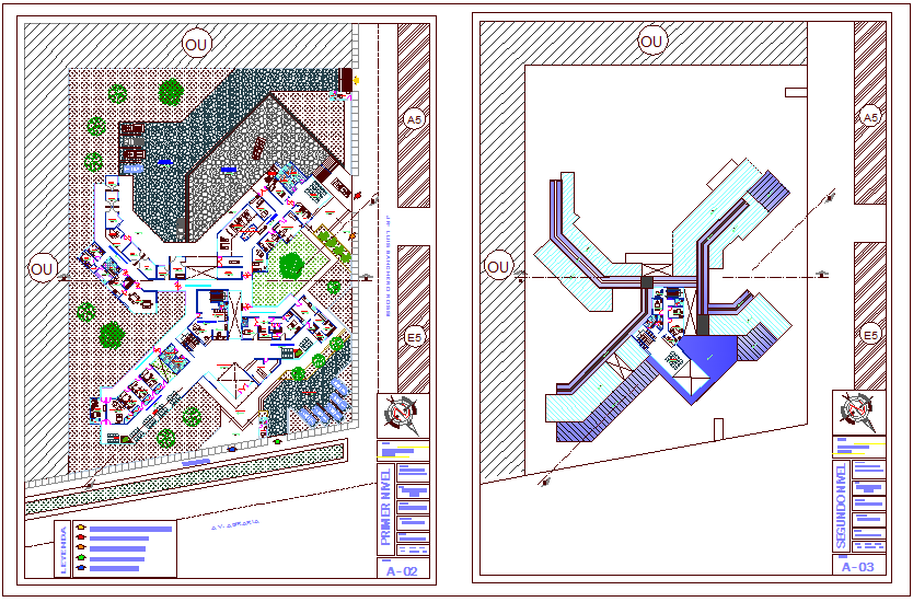 Floor plan of health center with architectural view dwg file