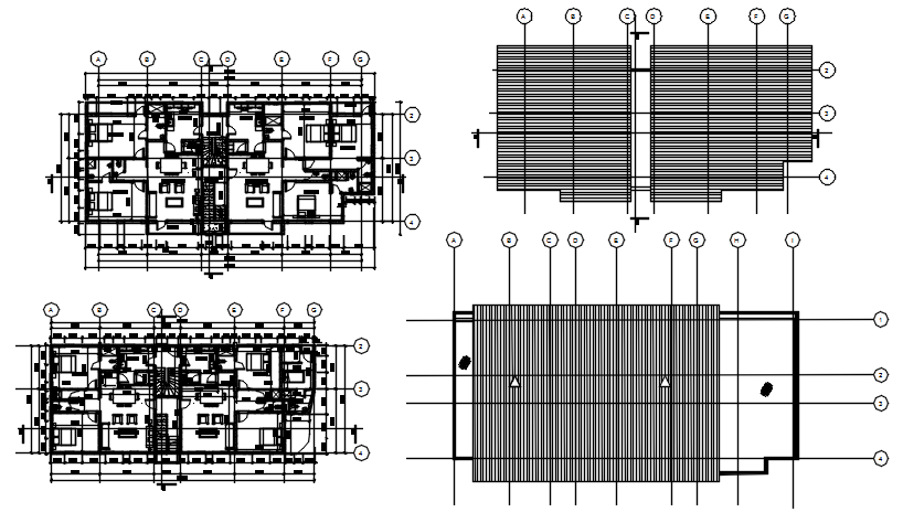 Floor plan of house 22.795mtr x 9.280mtr with furniture details in dwg file