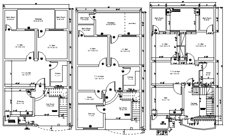 Floor plan of house 28' x 50' with detail dimension in dwg file