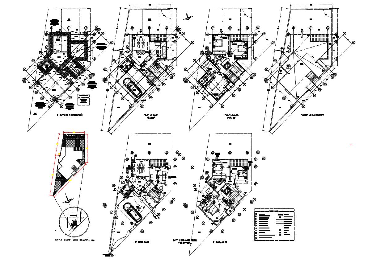 Floor plan of house with architecture view dwg file