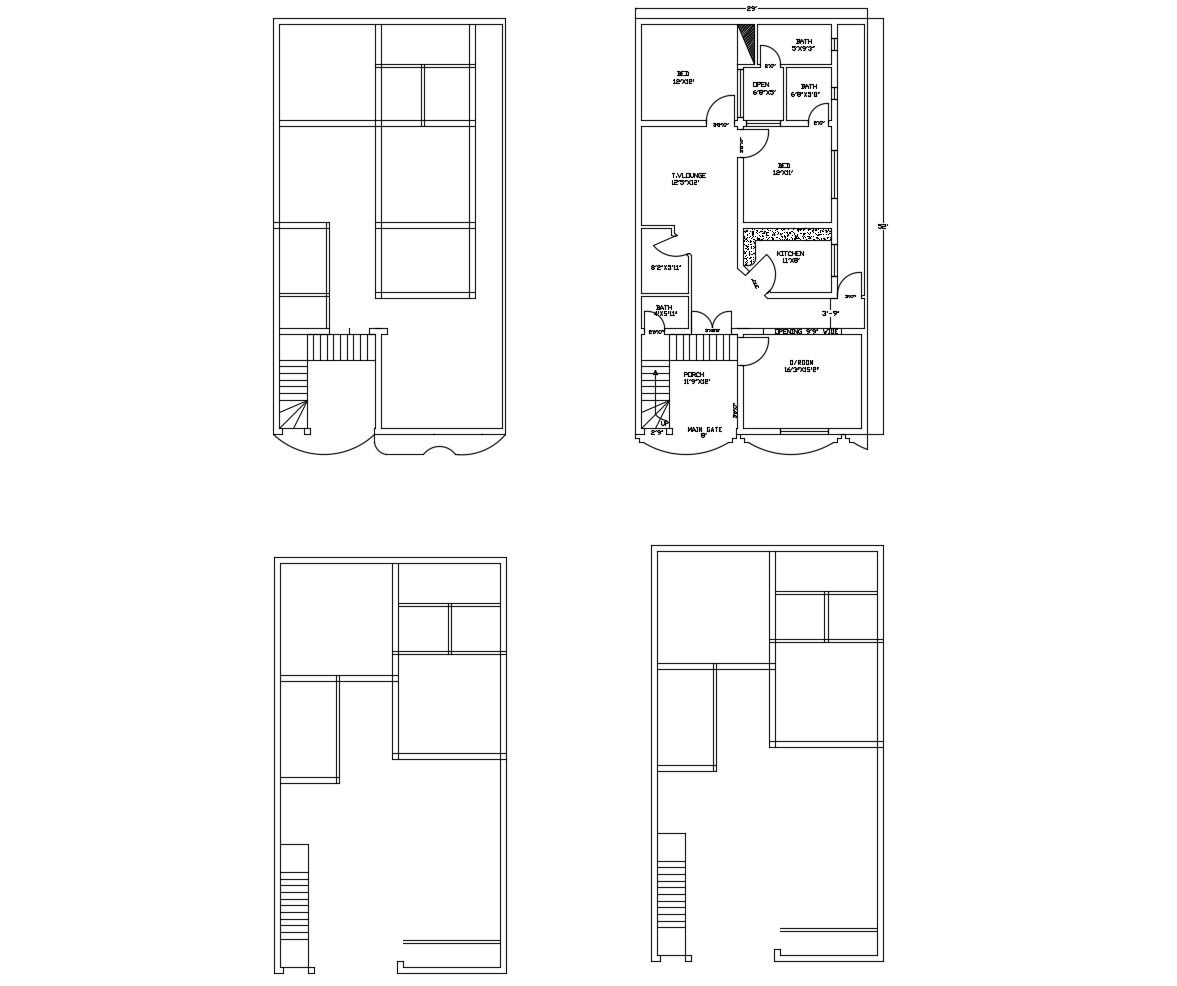 Floor plan of house with29' x 62' with detail dimension in dwg file