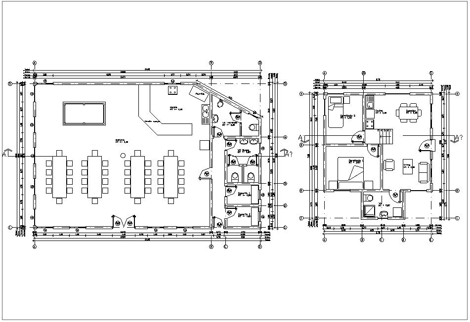 Floor plan of housing area with architecture view dwg file