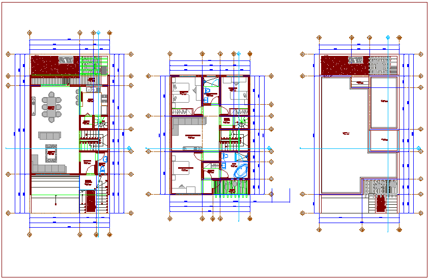Floor plan of housing with interior view dwg file