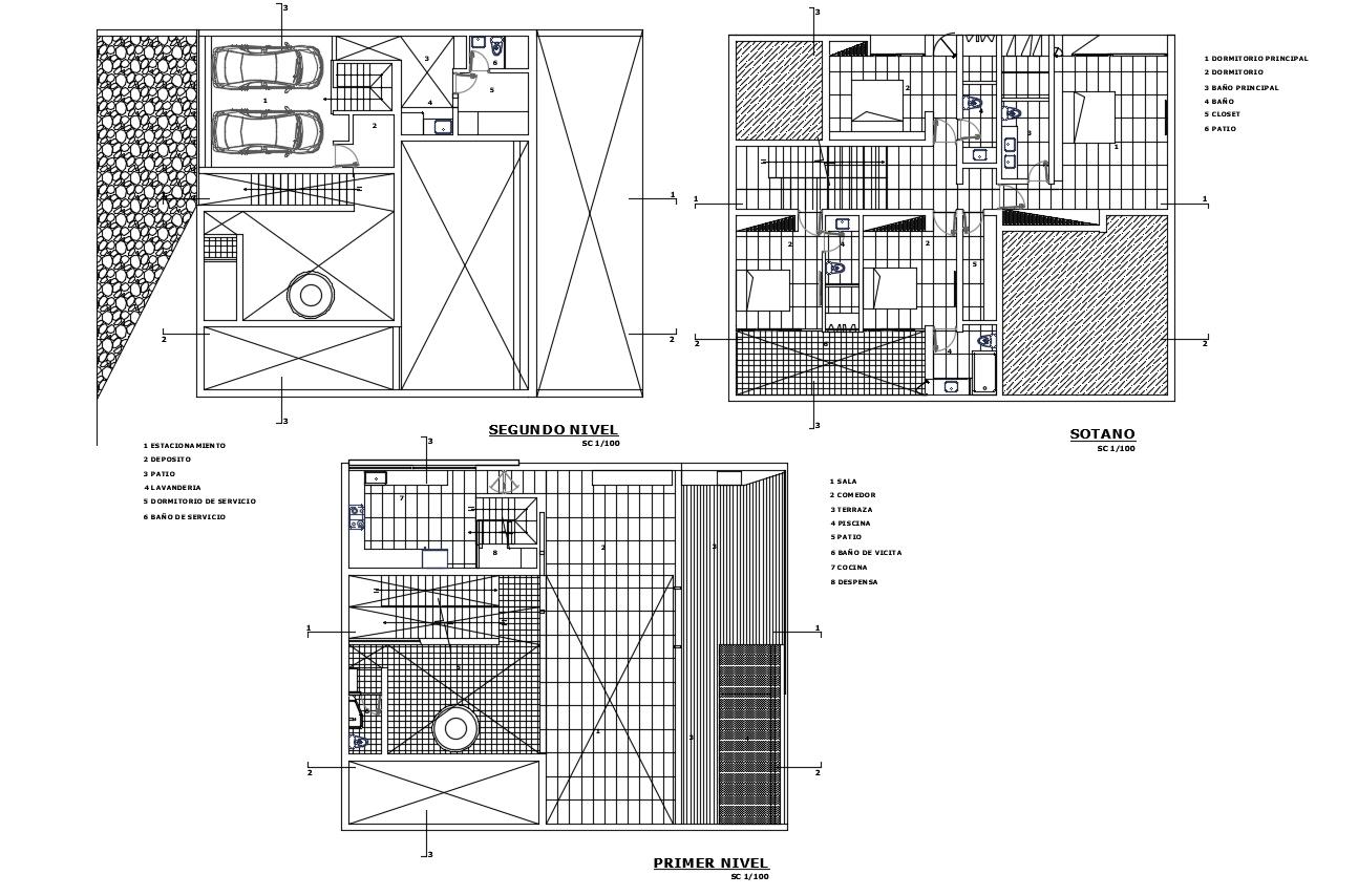 Floor plan of residence area with architecture view dwg file