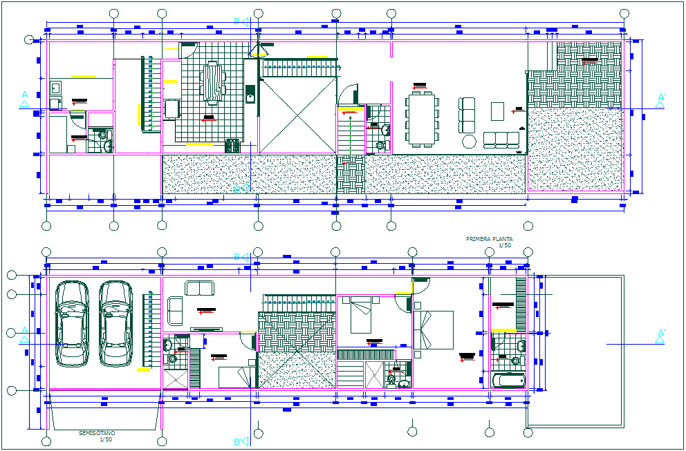 Floor plan of residence of single family dwg file