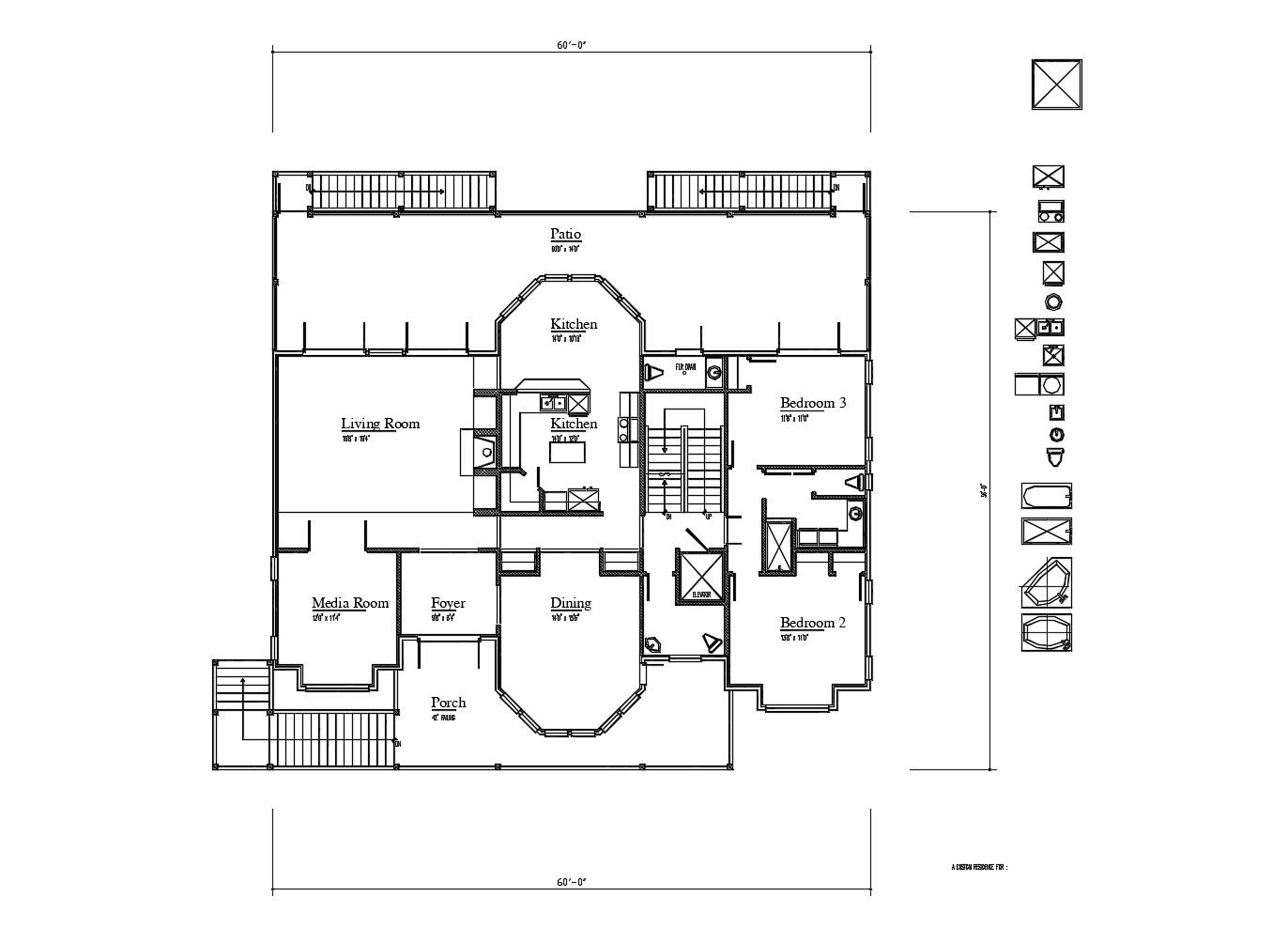 Floor plan of residential house 60'0'' x 56'0'' with detail dimension in AutoCAD