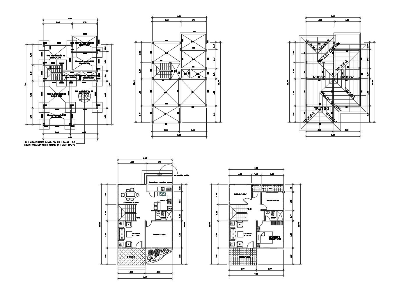 Floor plan of residential house 8.00mtr x11.80mtr with roof plan in AutoCAD