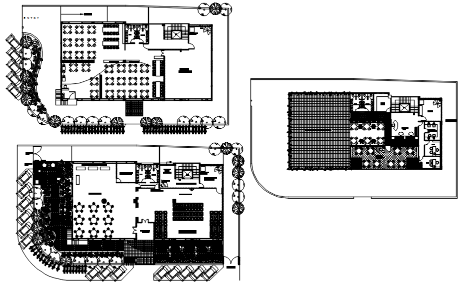 Floor plan of restaurant with interior design in dwg file