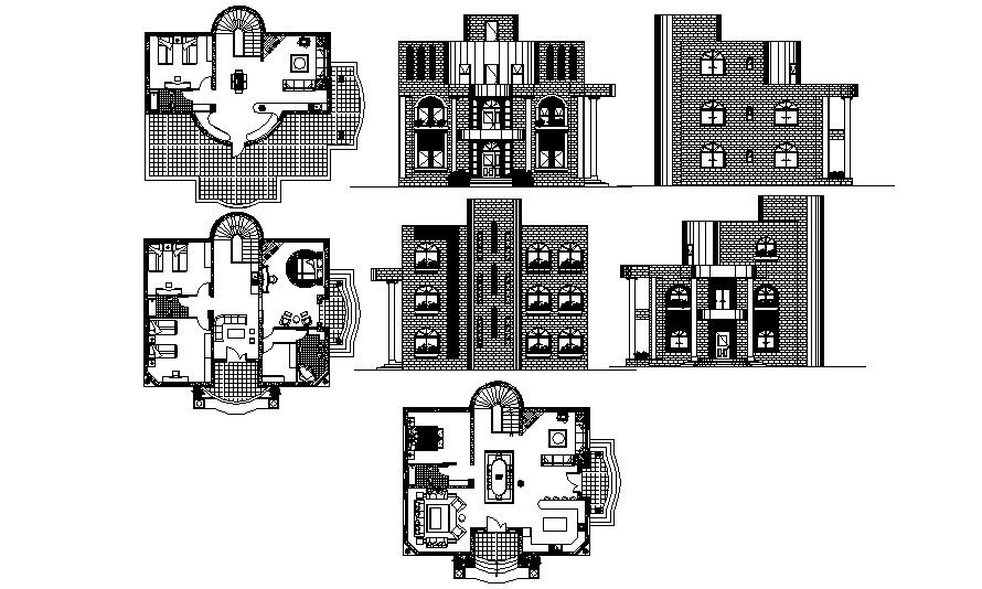 Floor plan of the bungalow with elevation in dwg file