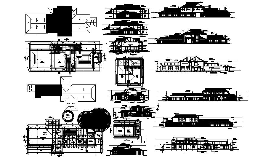 Floor plan of the hotel with elevation and section in dwg file