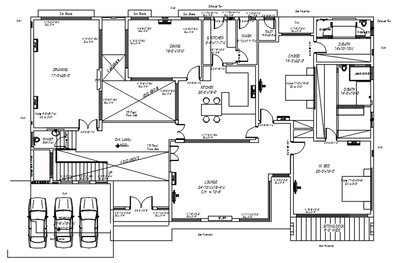Floor plan of the house with detail dimension in dwg file