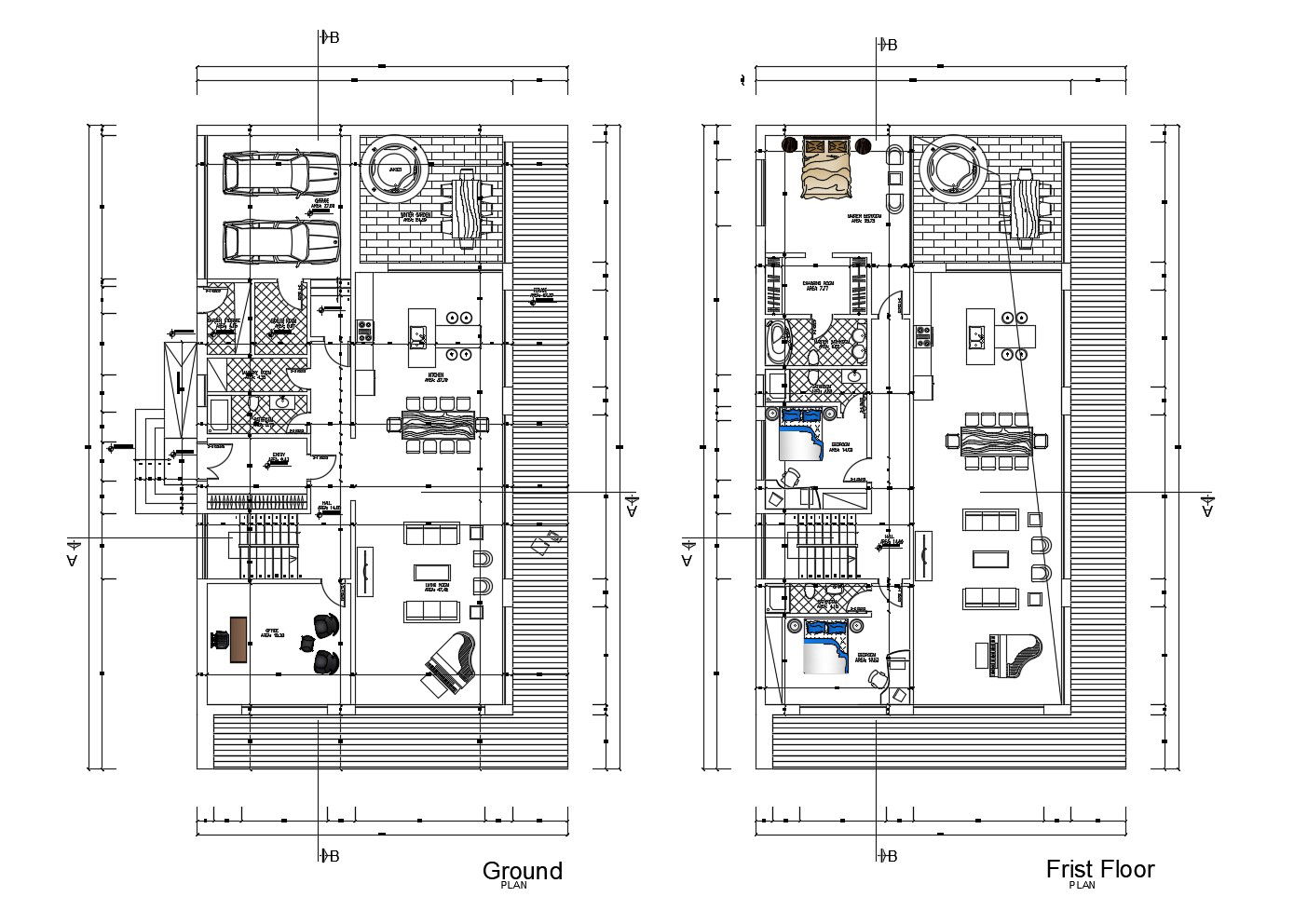 Floor plan of the house with details dimension in dwg file