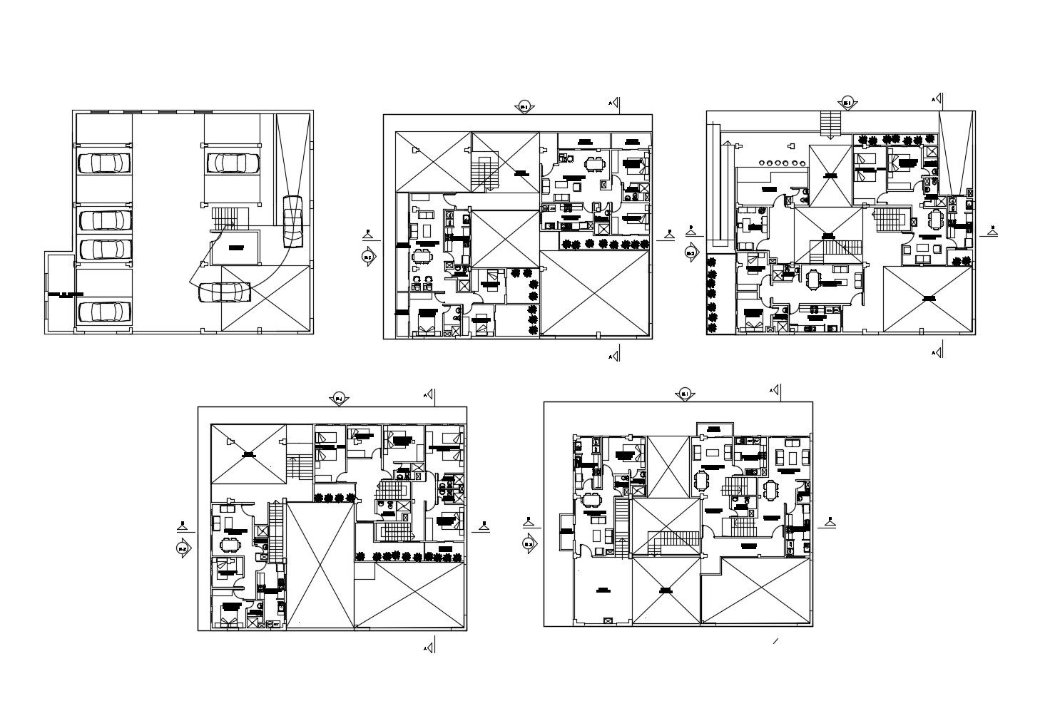 Floor plan of the house with furniture details in AutoCAD