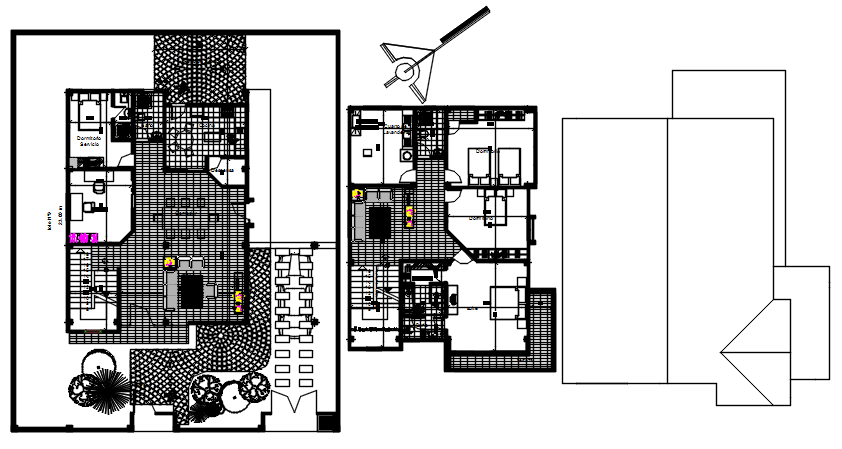 Floor plan of the house with furniture details in dwg file