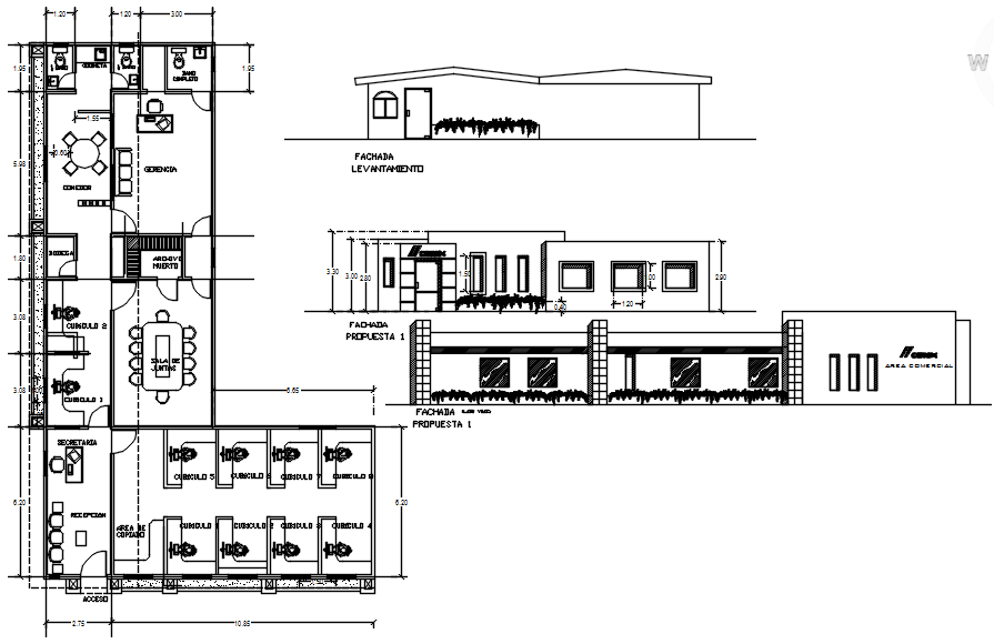 Floor plan of the office building with detail dimension in dwg file