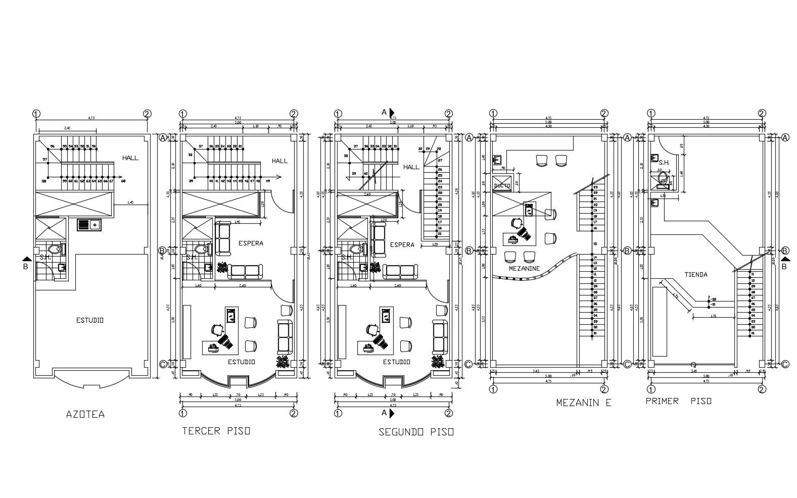 Floor plan of the office building with detail dimension in dwg file