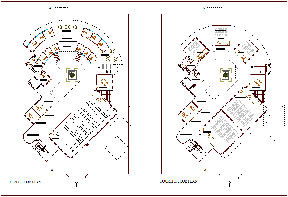 Floor plan of third and fourth floor plan for architectural school dwg file