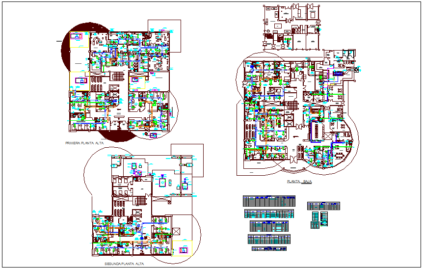 Floor plan view of hospital with air conditioning system and detail view dwg file
