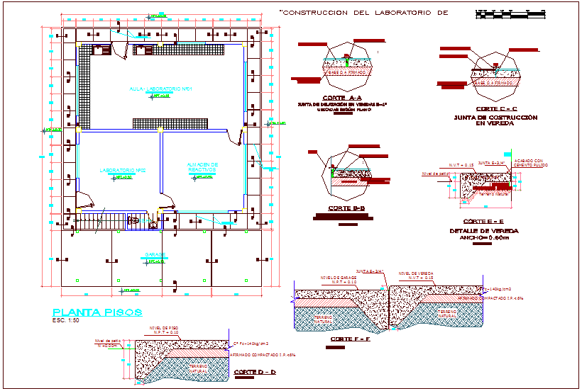 Floor plan with architectural detail of laboratory dwg file