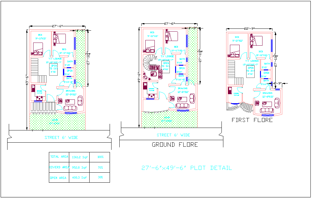 Floor plan with architectural view of house dwg file